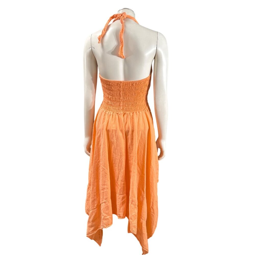 Orange Halter Dress Crochet Embroidered Boho Summer Resort Vacation Beach Vibes - Picture 4 of 8